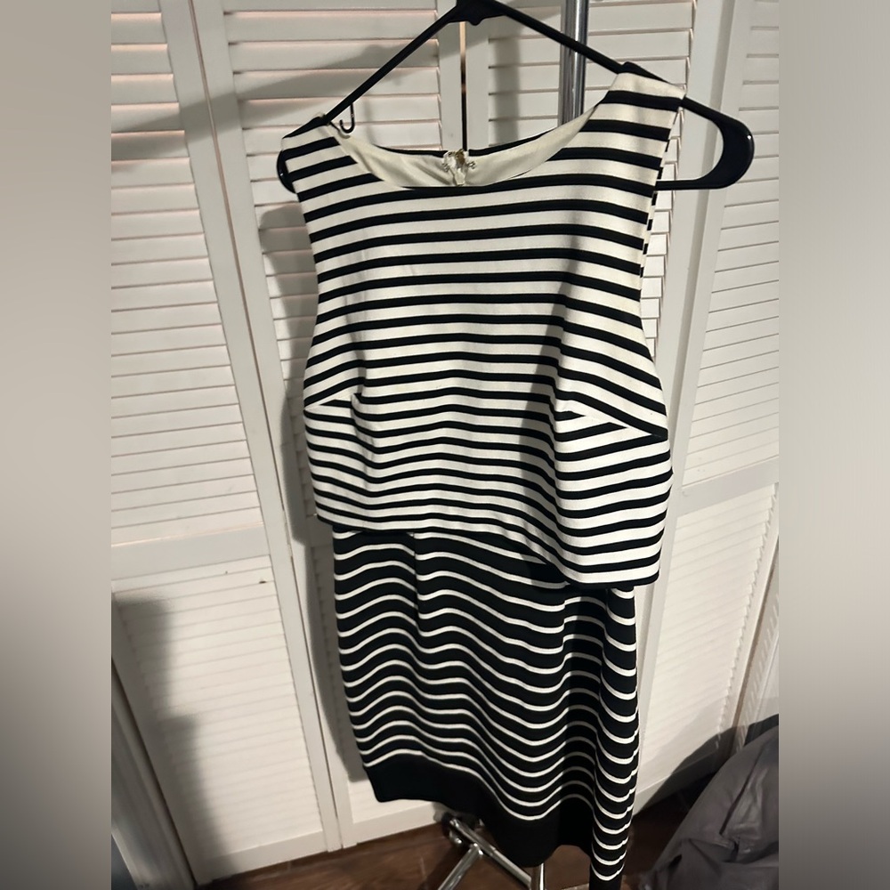 Black and Whote Stiped Mid length dress